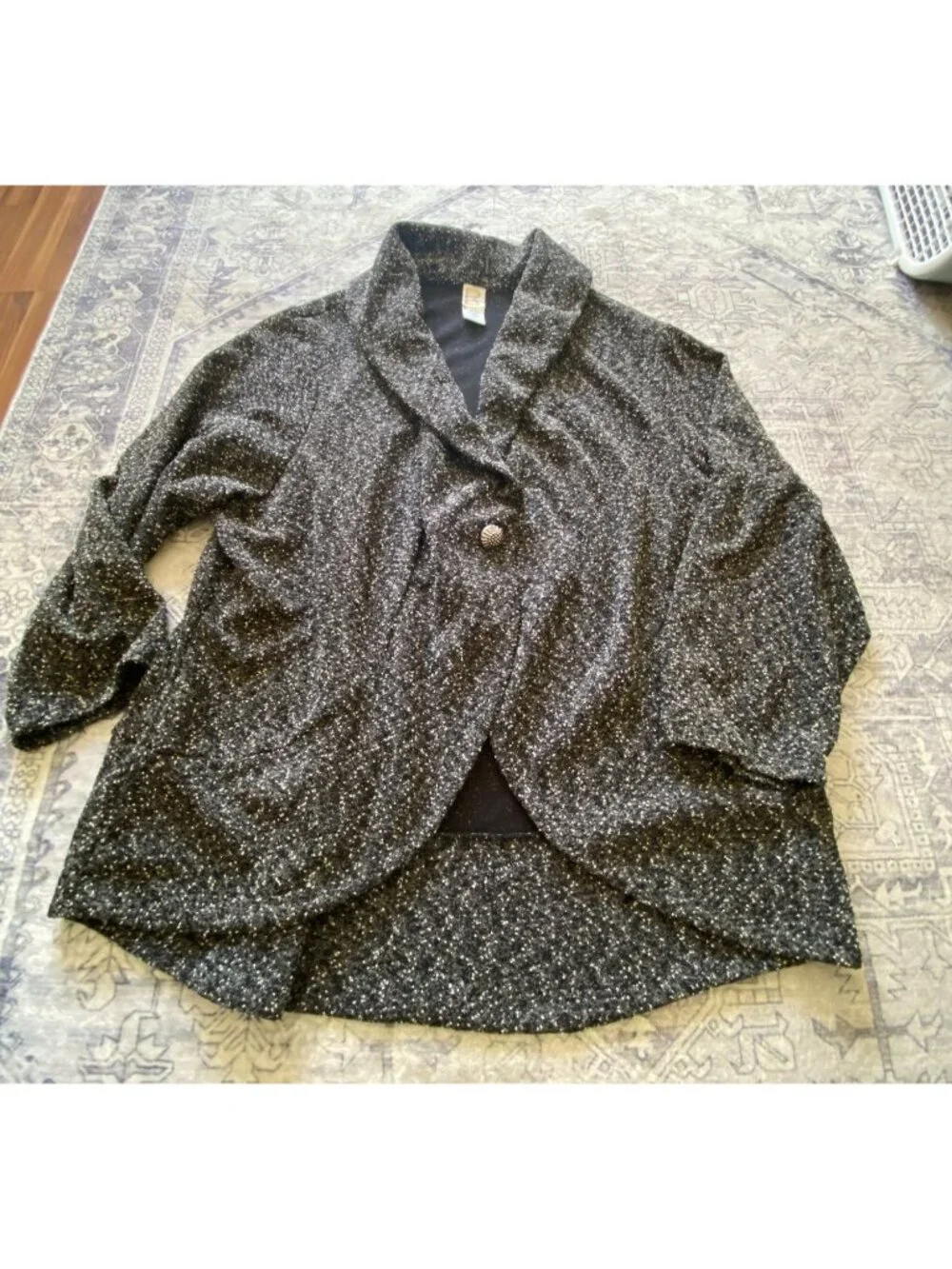 Roamans Womens Black & White Cardigan Jacket‎ Size 34W Button Front Textured Vtg
